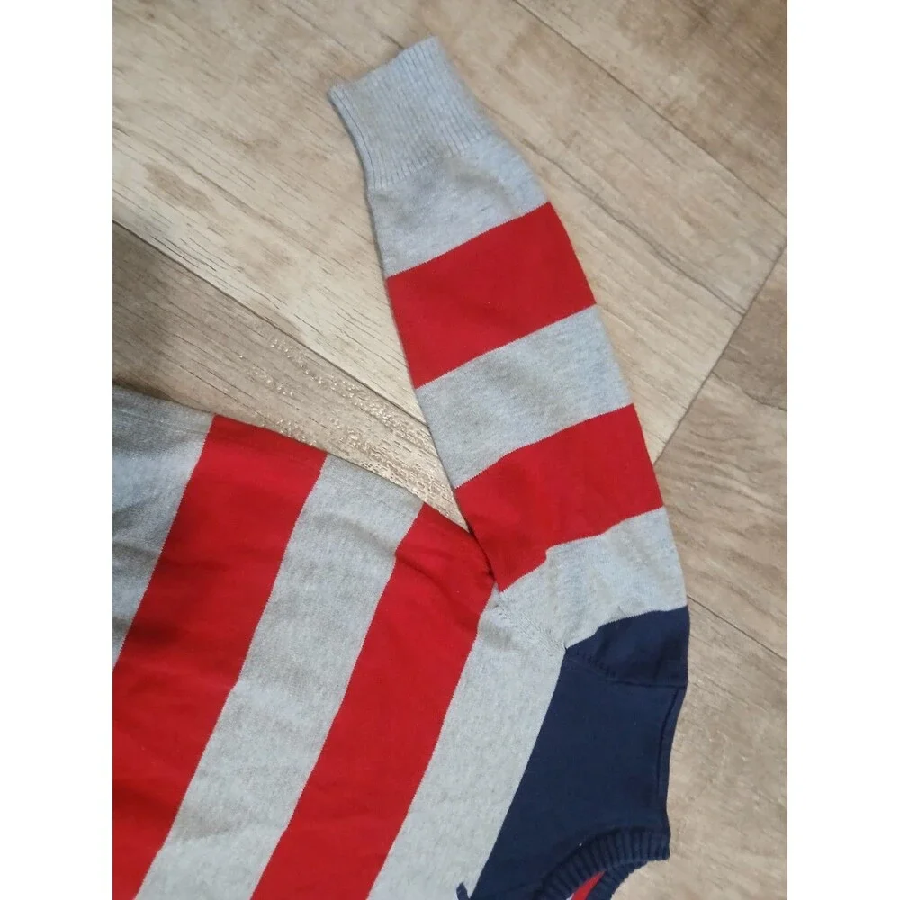 Tommy Hilfiger Boys Cotton Blue Gray Red Striped Long Sleeve Sweater Size 7